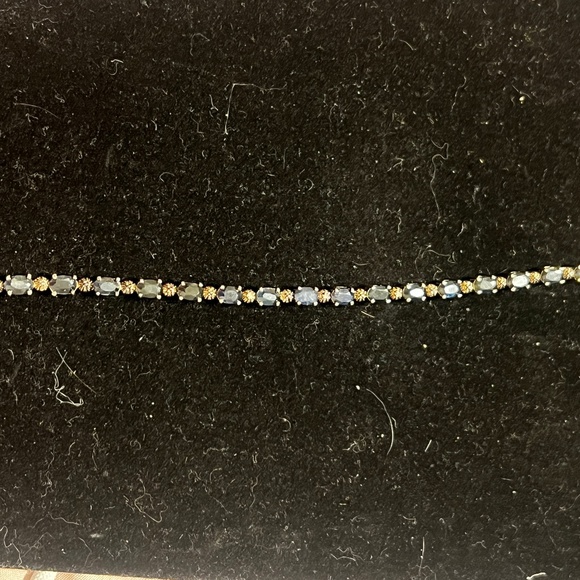Sterling Silver Sapphire Tennis Bracelet with Flower Accents, Stamped 925 - Picture 1 of 7